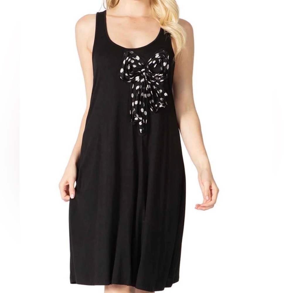 BCBGMaxAzria Black Mini Dress with Polka Dot Bow